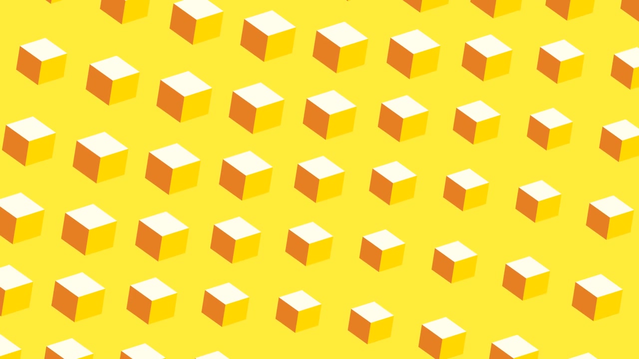Abstract Animation of Rotating Yellow Cubes on Yellow Background
