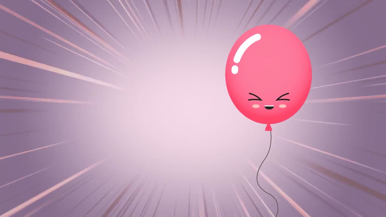 Animazione di palloncino rosa con sorriso su sfondo viola