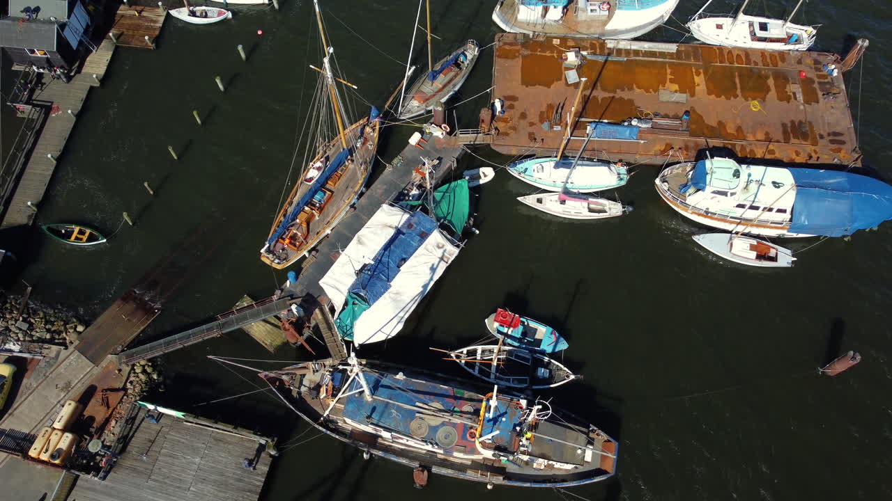 Aerial View of a Busy Harbor with Various Boats