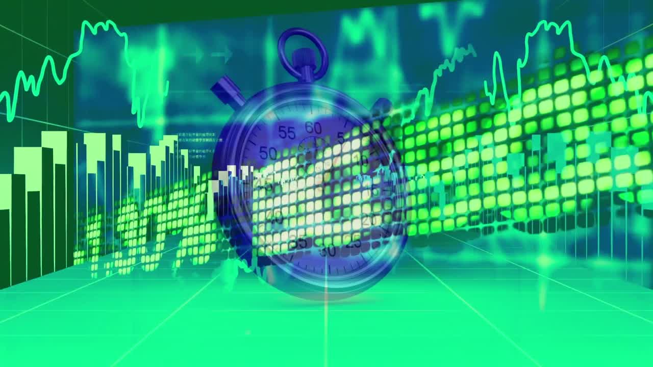 금융 데이터 통계와 스토프워치의 애니메이션