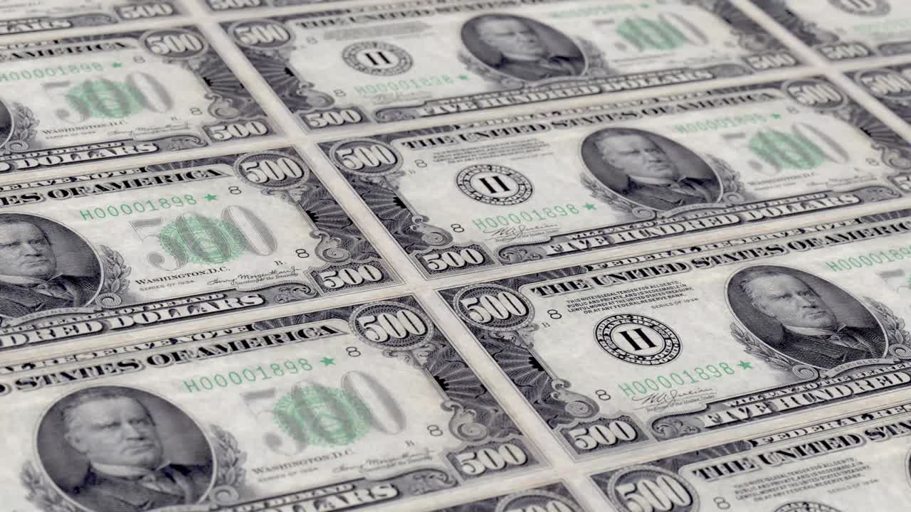 billete de cincocientos dólares de los estados unidos bucle infinito resolución 4k