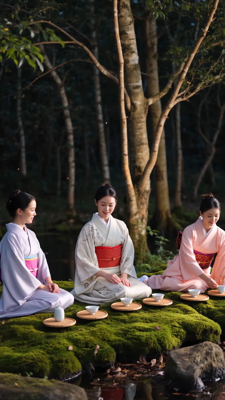 Traditional Japanese Tea Ceremony in a Serene Forest