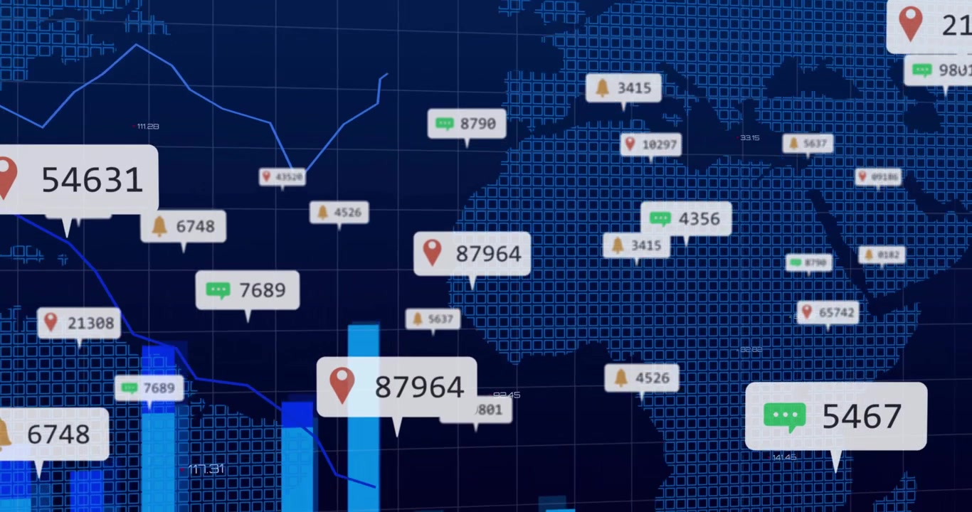 Upon loading global data dashboard bars rising, labels updating, map emerging, visualizing trends