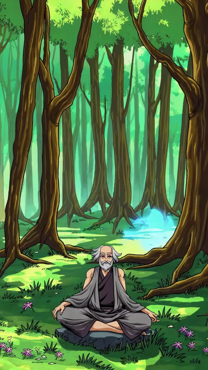 Old Man Meditating in a Tranquil Forest