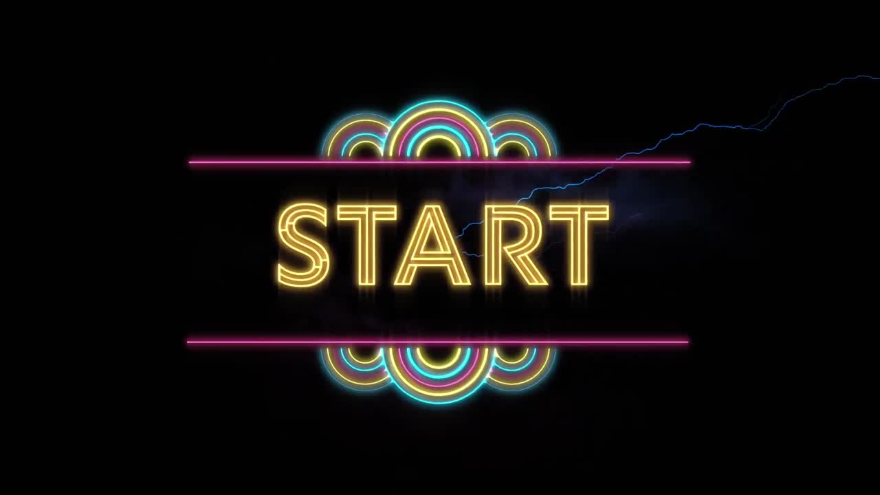 Animation of start text over lightening and clouds