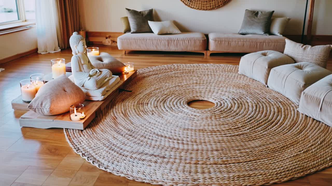 Sala di meditazione tranquilla con elementi naturali