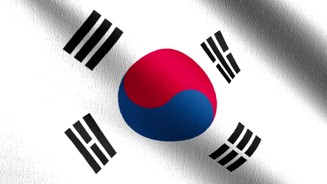 없는 루프 4k vdo: 바람에 날아다니는 한국 국기, 고립된 공식 애국 추상 디자인, 흔들리는 표지 기호의 3d 렌더링 일러스트레이션