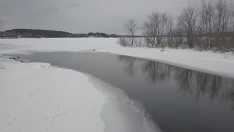 shagawa river and frozen lake in minnesota