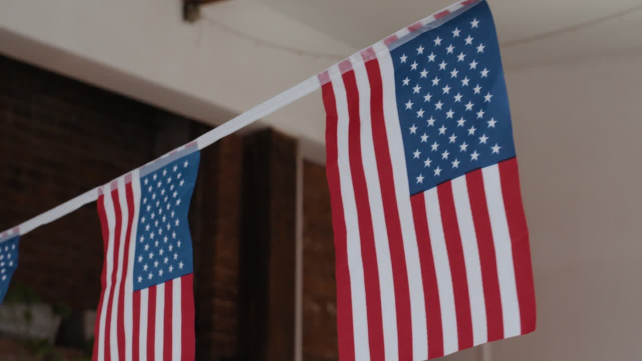 American Flags Hanging in a Room