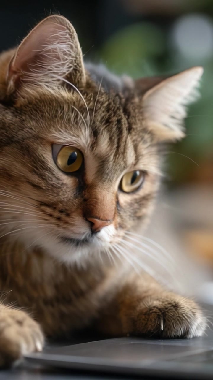 Gatto concentrato che osserva l'ambiente circostante con intensa curiosità e giocosità, catturato in due fotogrammi distinti che mostrano la sua espressione e postura