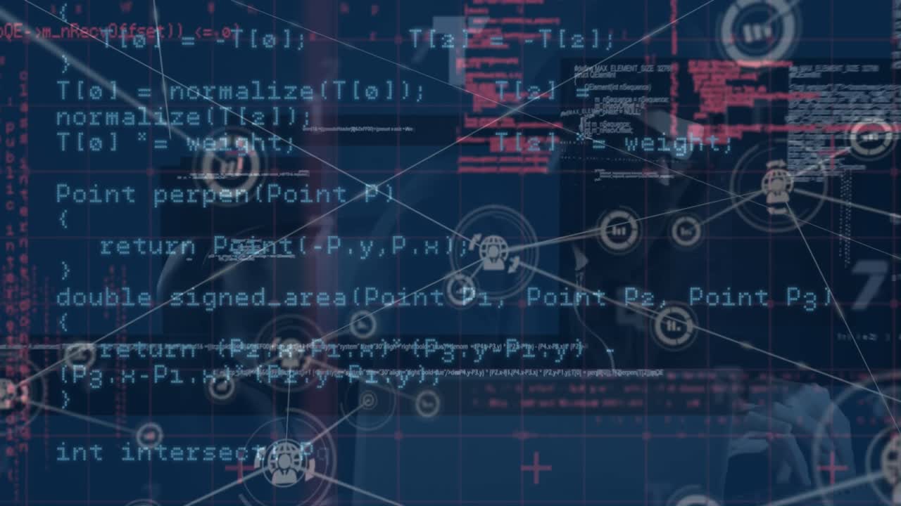 animación del procesamiento de datos y la red de conexiones