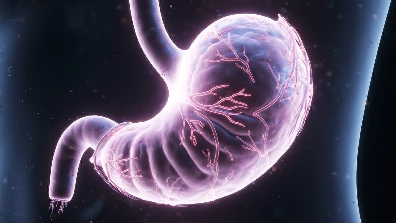 Torso umano trasparente che mostra l'anatomia dettagliata del fegato con gli organi circostanti in una visualizzazione medica avanzata