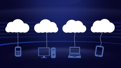 Weiße-Wolke-Bewegt-Sich-Mit-Netzwerksymbolen-Auf-Blauem-Hintergrund