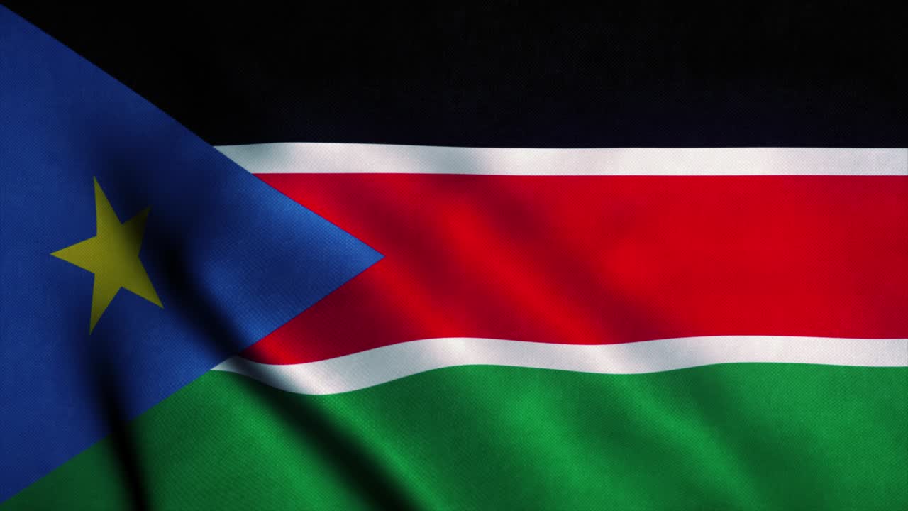 South Sudan flag waving in the wind. National flag of South Sudan. Sign of South Sudan seamless loop animation. 4K