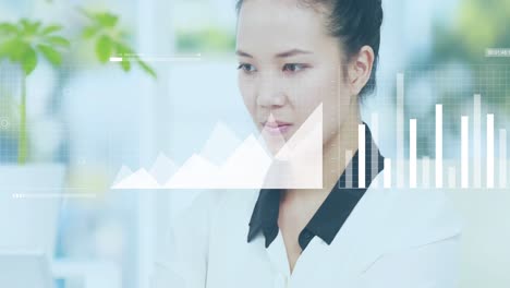 animation of financial data processing over asian businesswoman