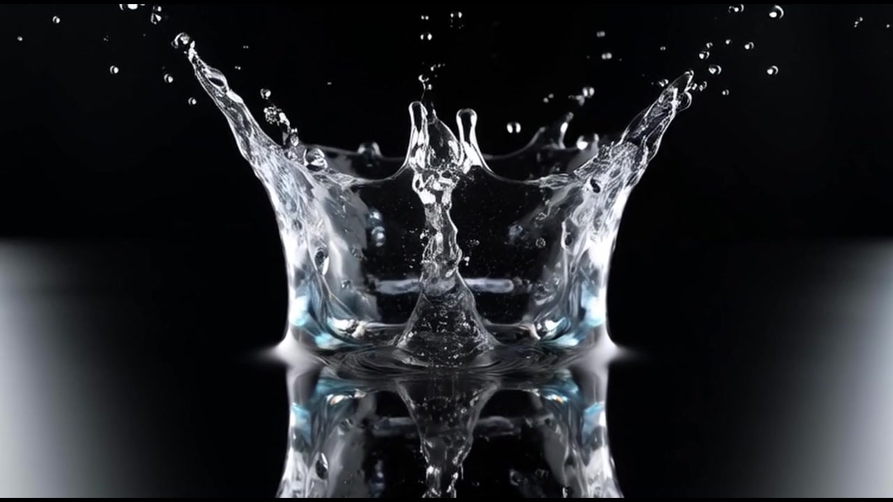 Water Drop Falling and Creating a Crown Splash on Black Surface