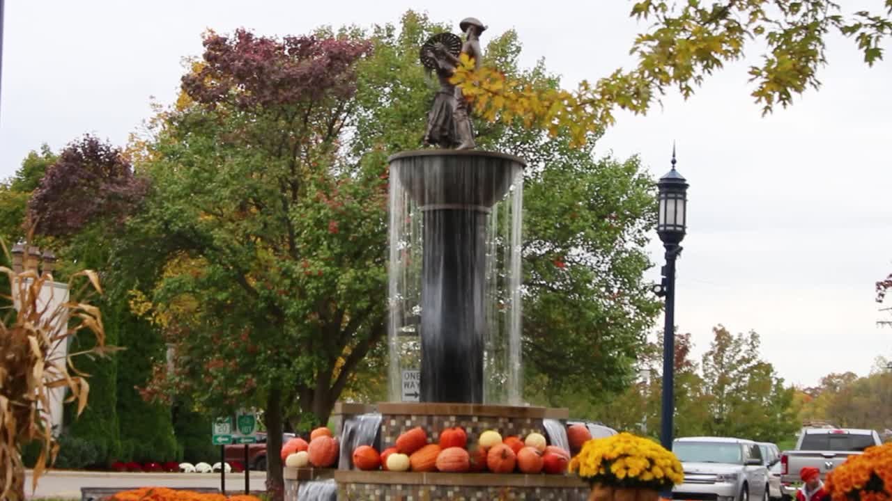 Statue water fountain in the fall at Frankenmuth, Michigan