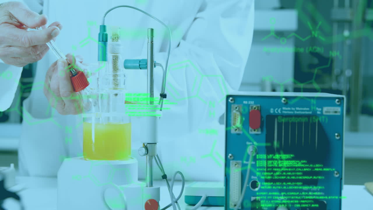 procesamiento de datos médicos contra un científico masculino que trabaja en un laboratorio