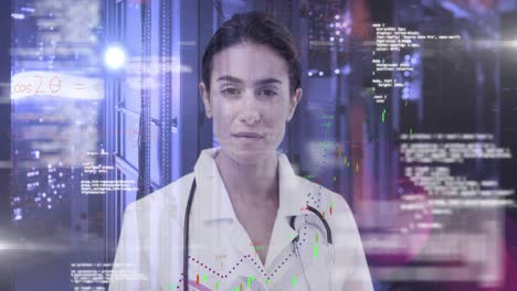 ecuaciones matemáticas sobre el retrato de una mujer en un servidor de computadora.