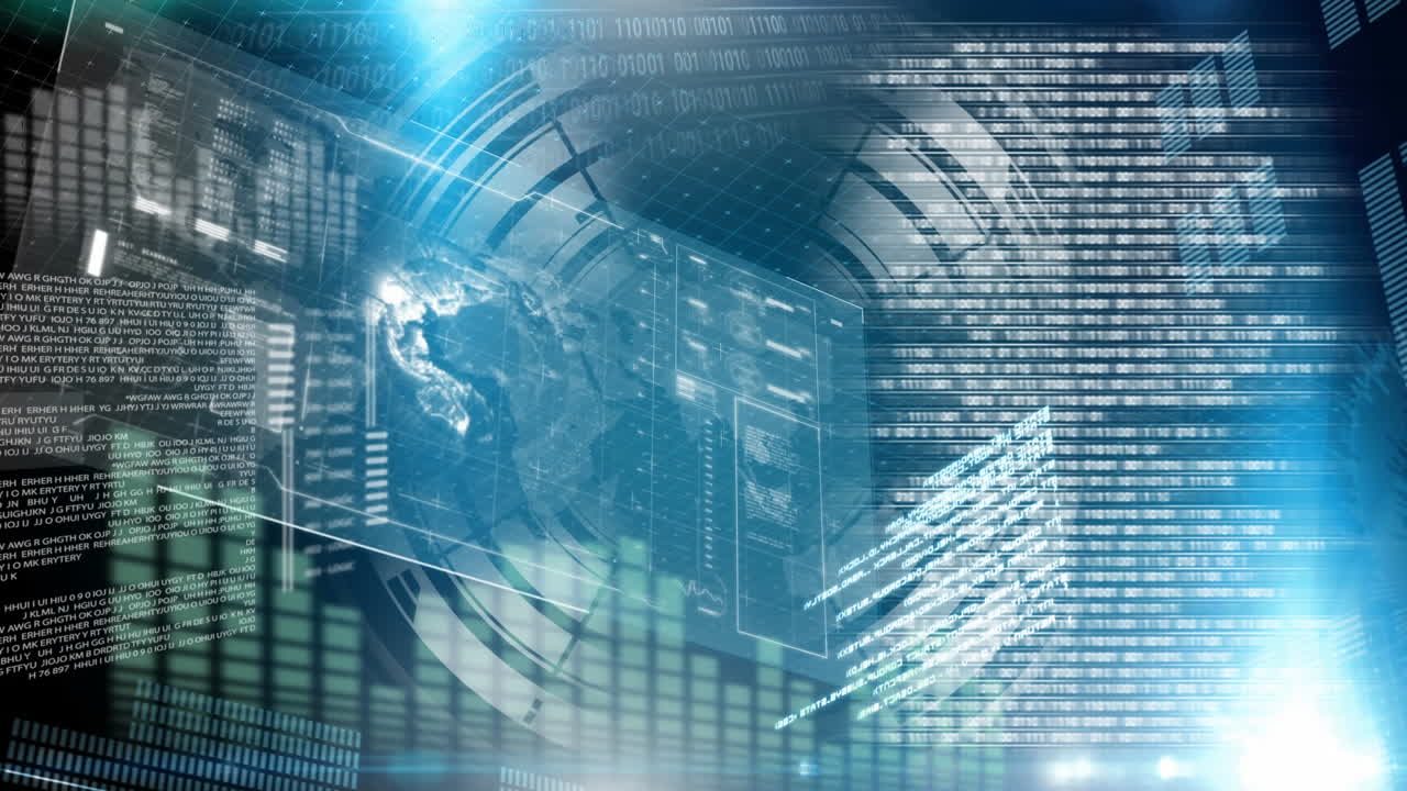 인터페이스 화면과 글로브의 디지털 애니메이션 4k