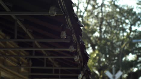 rope light hanging awning blowing wind shallow focus