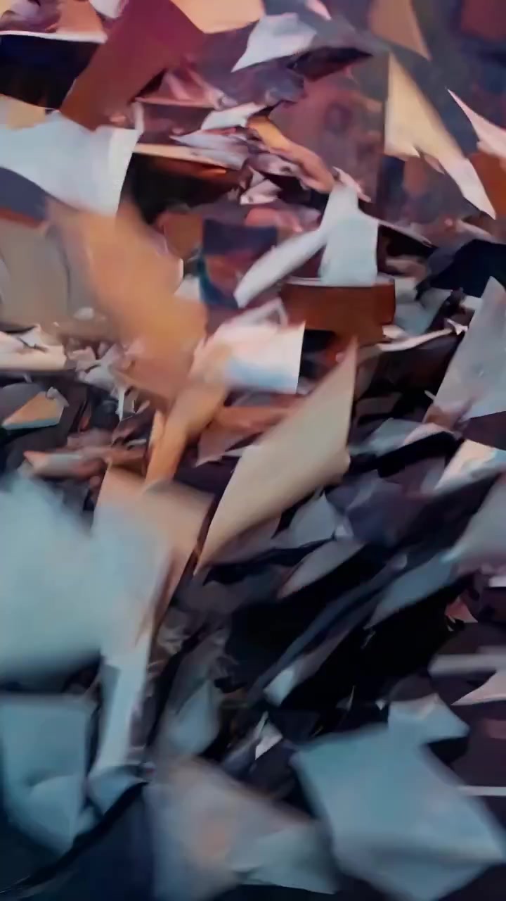 Abstract Paper Pieces Falling and Swirling in Dynamic Motion