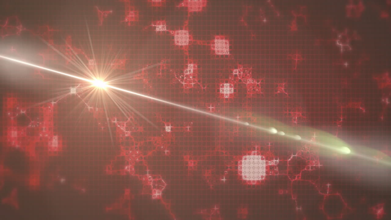 Glowing light beam with animation showing red digital network connections