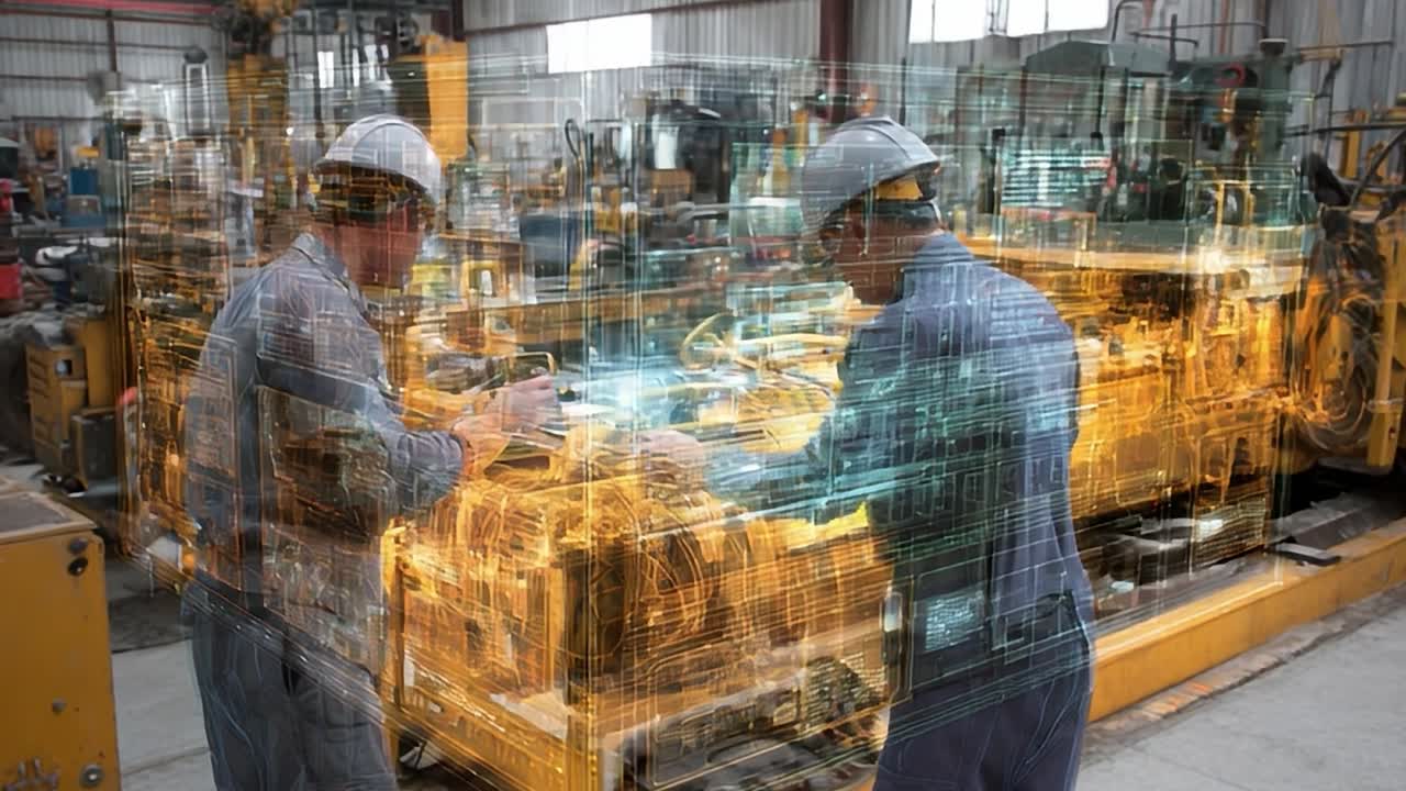 Ingenieros trabajando en maquinaria avanzada en una moderna instalación industrial
