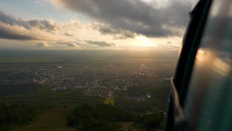 aerial view of city at sunset