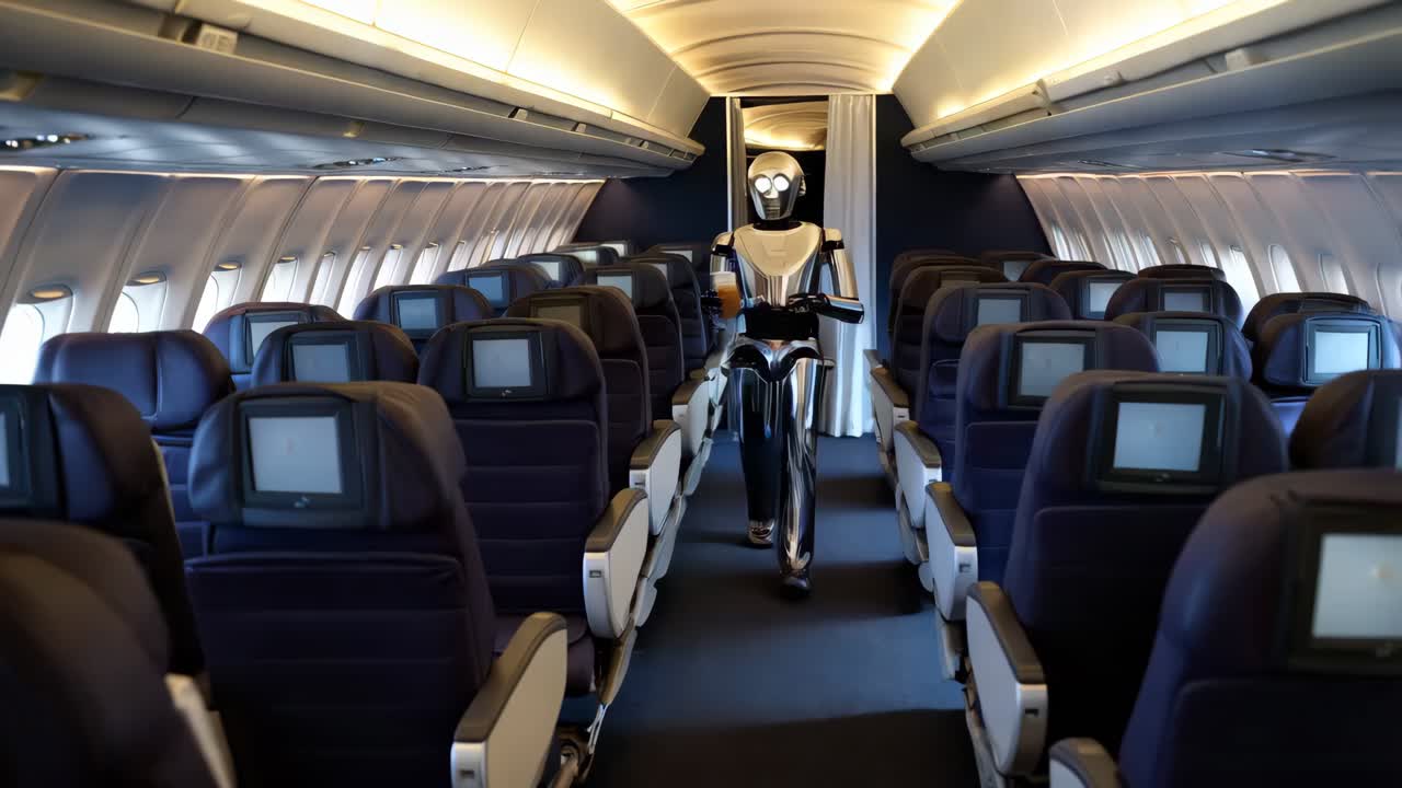 Robô Garçom Servindo Bebidas em um Avião