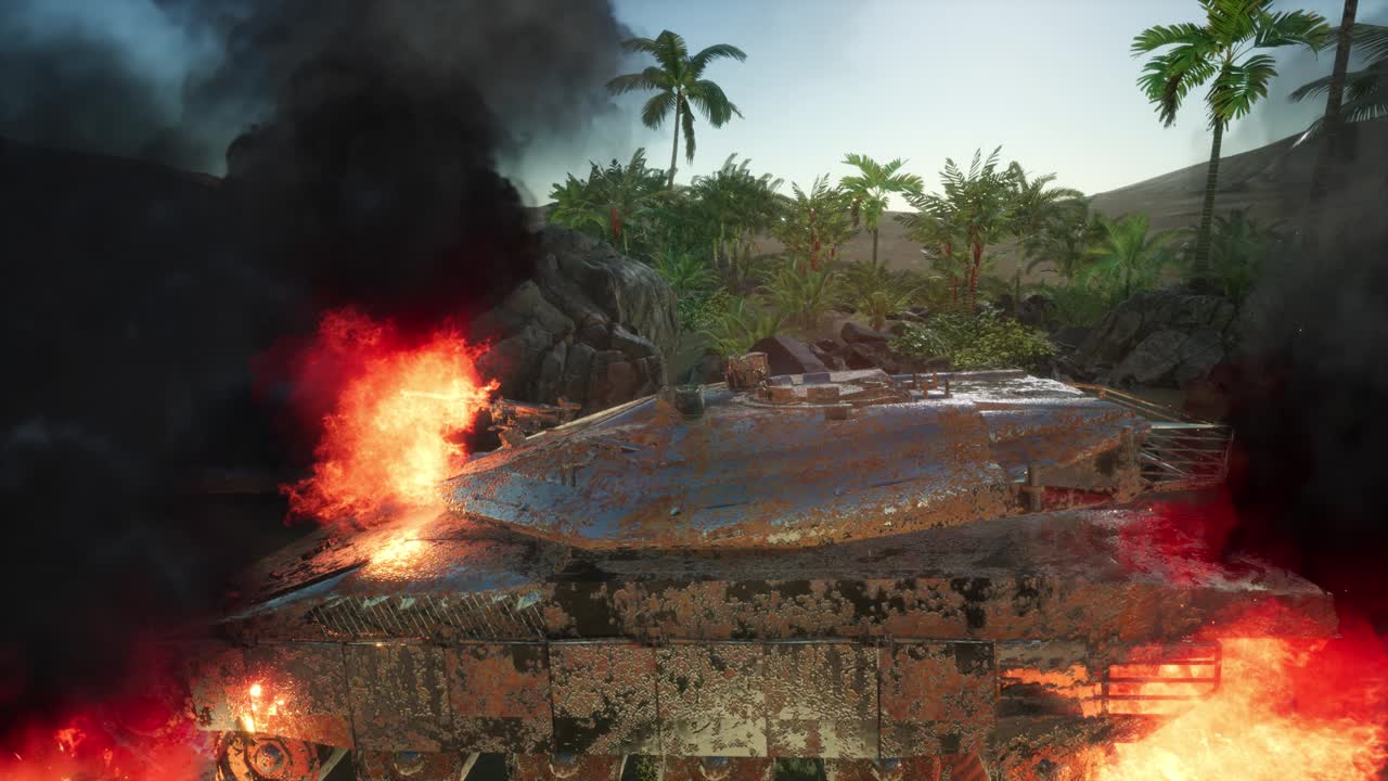 해가 지는 동안 사막에서 불타는  ⁇ 크