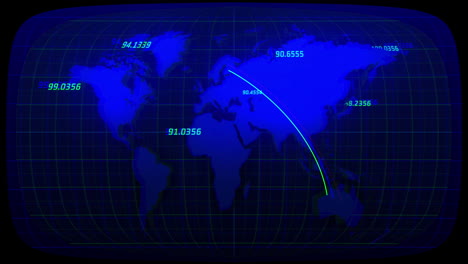 animación del procesamiento de datos financieros sobre el mapa del mundo en fondo negro