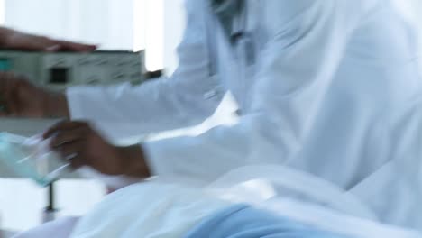 senior woman receiving oxygen mask