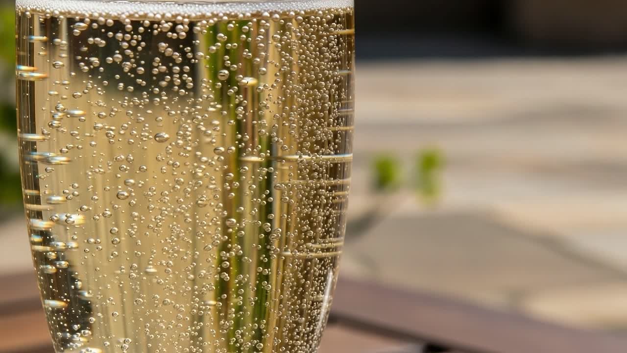A Refreshing Glass of Sparkling Beverage with Bubbles, Perfectly Captured in Two Frames, Showcasing the Effervescence and Clarity of a Drink in a Beautiful Setting