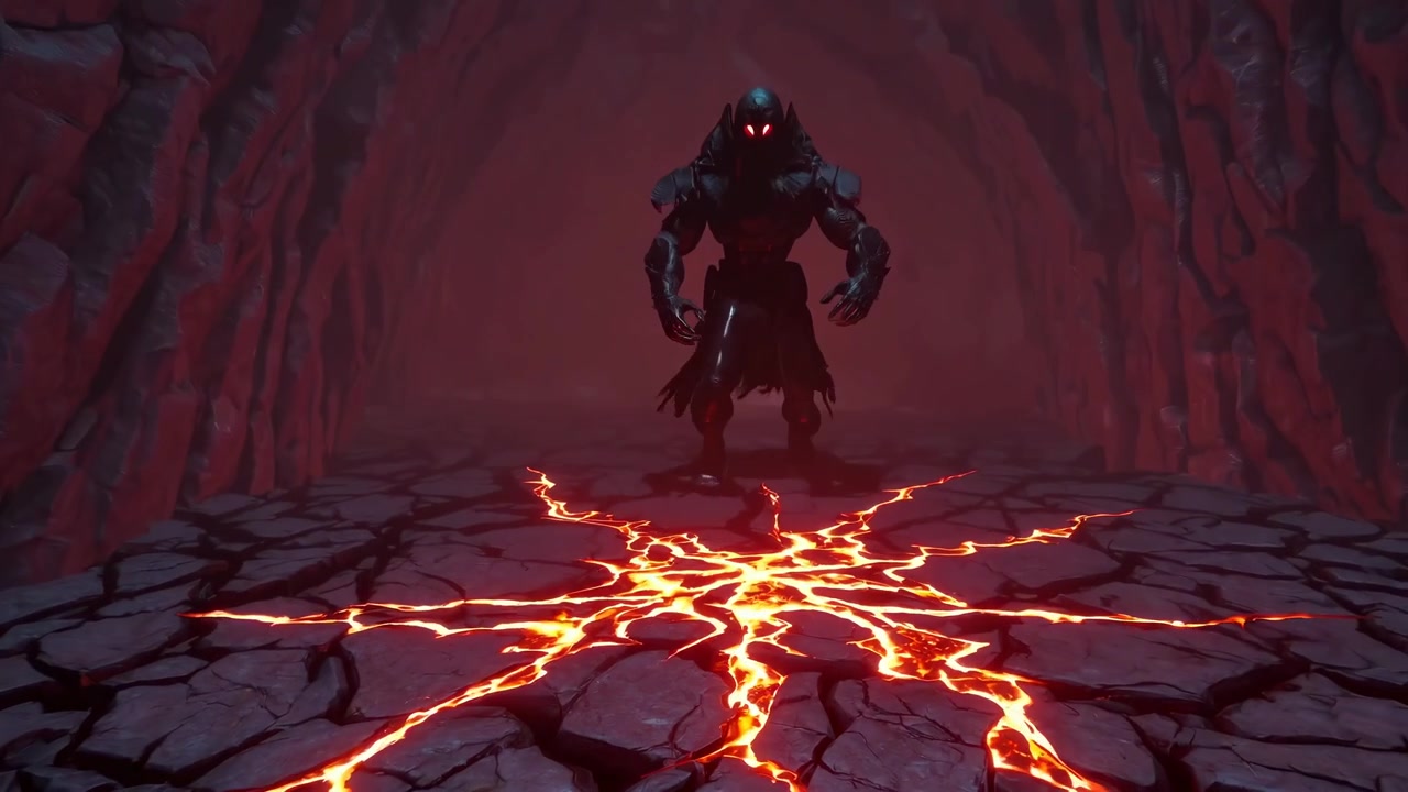 Dark Fantasy Creature Summoning Magic in a Volcanic Cave
