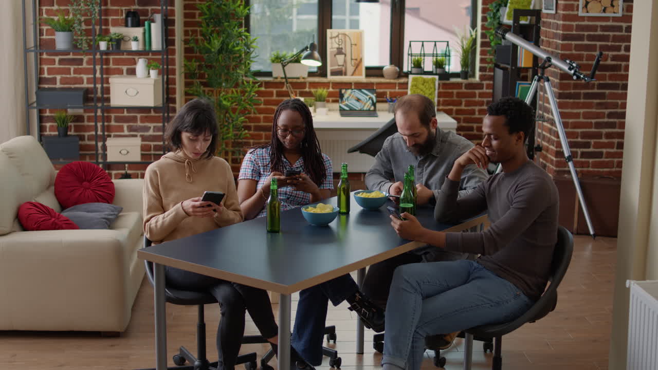 Millennial people hanging out together and browsing internet