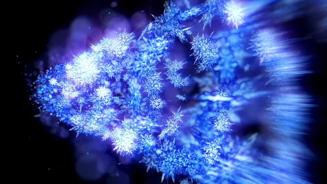 아름다움의 눈송이와 함께 반이는 겨울의 상징, 스핀 눈에서 소용돌이, 겨울 패턴, 아름다움 춤추는 눈송이, 추상적인 루프 애니메이션.