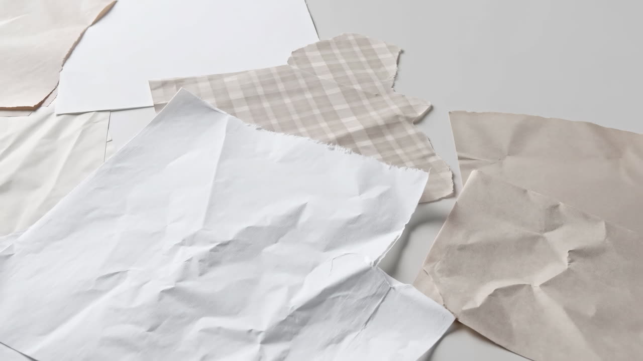 Abstract Flat Lay of Crumpled and Torn Paper Textures