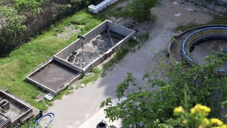 municipal wastewater treatment system filmed from above