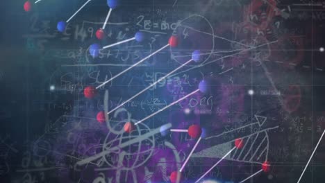 Animation of dna over black background with diverse math data