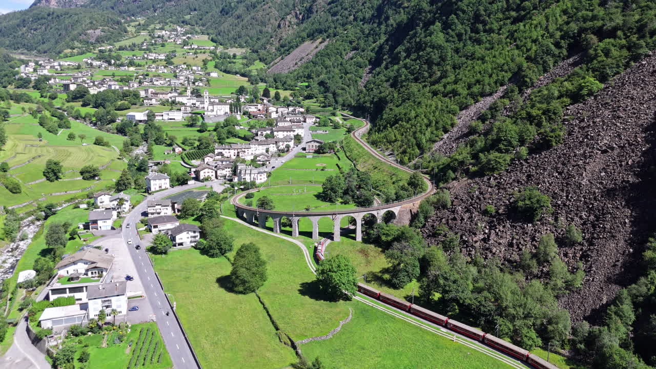 Aerial View of the Brusio Spiral Viaduct in Switzerland