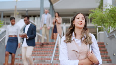 Stairs,-work-and-business-woman-leave-company