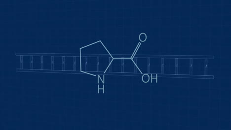 animation of chemical formula and dna strand on blue background