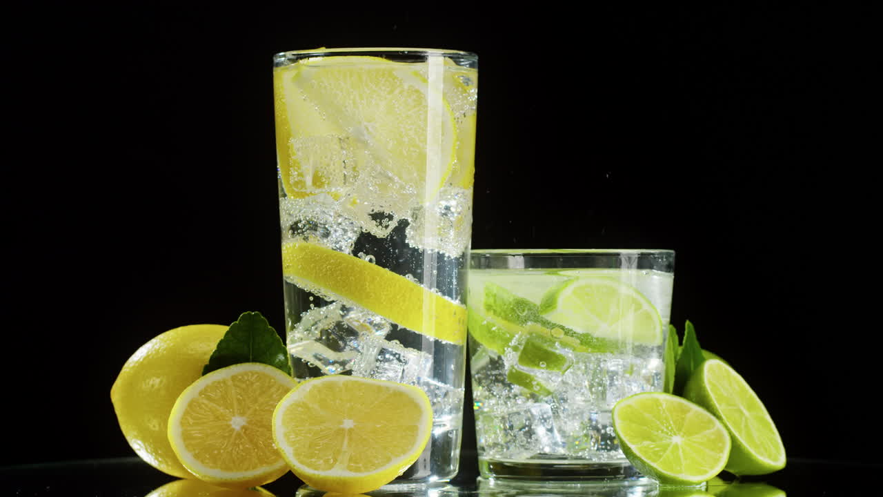 Refreshing Sparkling Water with Lemon and Lime Slices