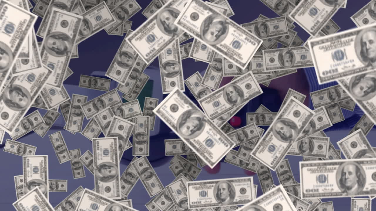 animación de dólares flotantes a través de terminales de pago