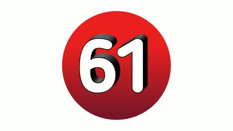 3d number 61 sixty one sign symbol animation motion graphics icon on red sphere on white background,cartoon video number for video elements