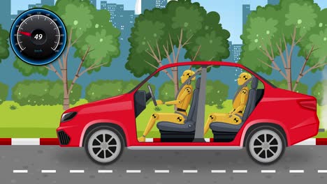 animation depicting a car tire blowout and crash.