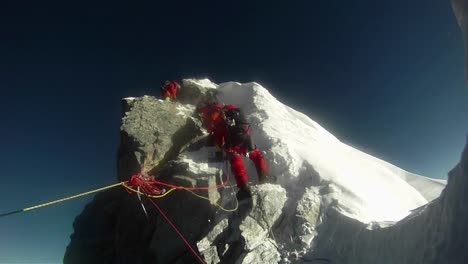 climber in middle of hilary step