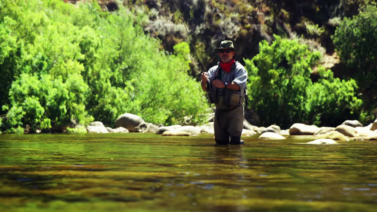 pescador pescando con la mosca en el río