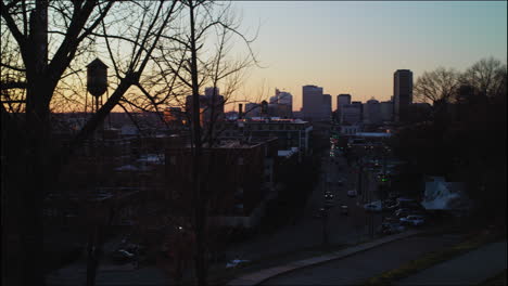 gimbal shot of sunset over downtown richmond, virginia